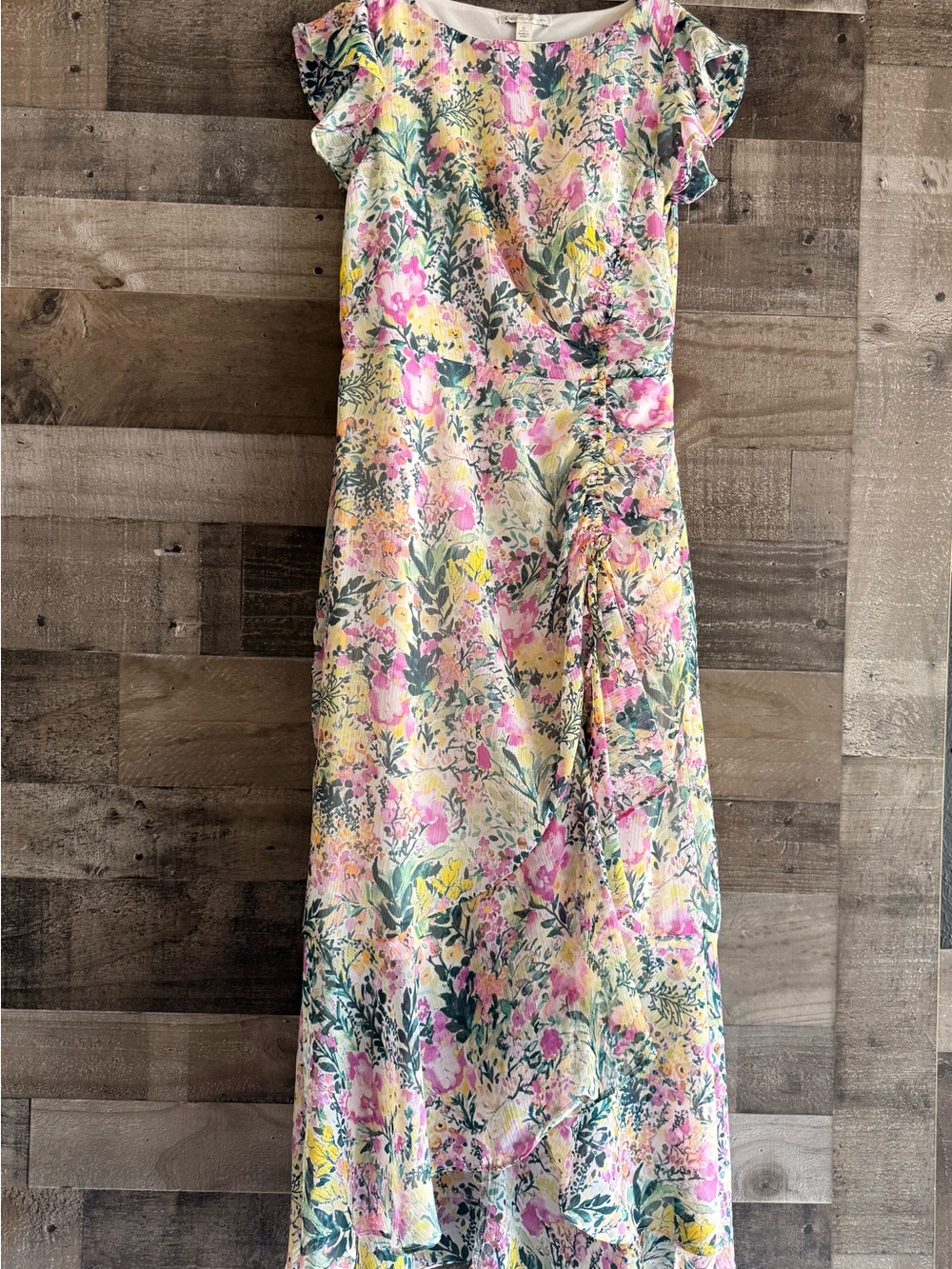 Cato Pink and Green Floral High-Low Midi Dress